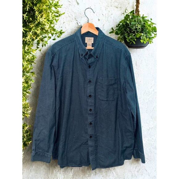 L.L. Bean Other - LL Bean Large Blue Green Houndstooth Button Down Shirt Traditional Fit Cotton